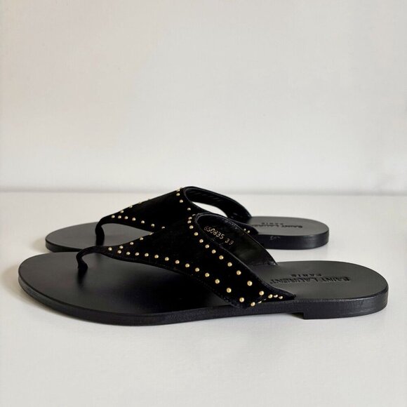 Saint Laurent Gia Black Suede Sandals Gold Studs YSL Size EU 39 US 9 NEW - Picture 1 of 10
